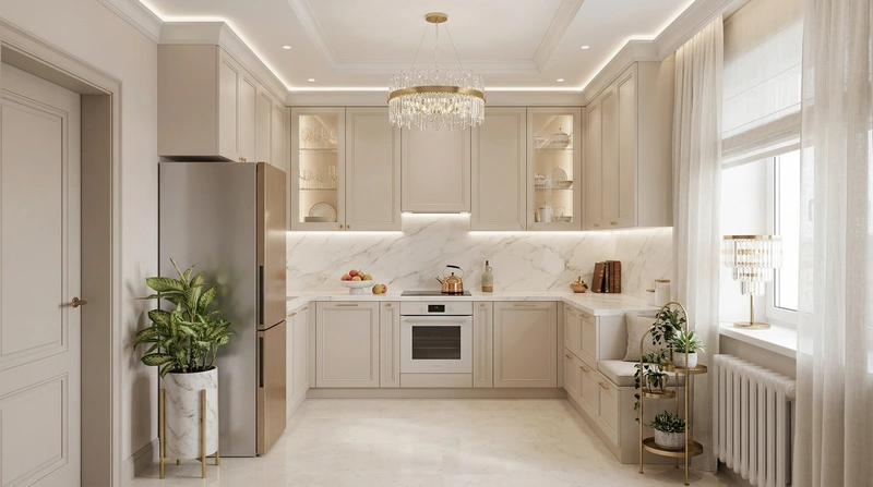 Дизайн интерьера в стиле Неоклассика — Кухня от нейросети RoomGPT