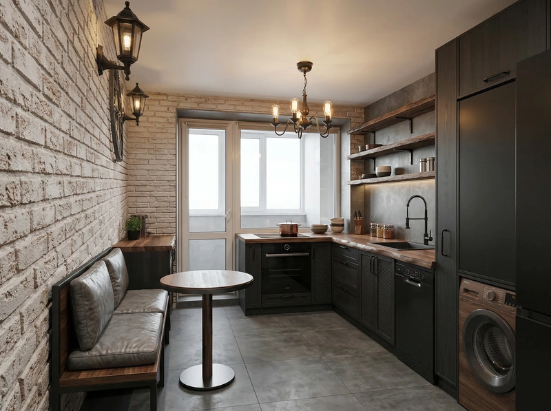 Дизайн кухни в стиле Лофт — фото интерьера от нейросети RoomGPT
