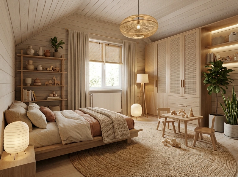 Дизайн детской в стиле Japandi — фото интерьера от нейросети RoomGPT