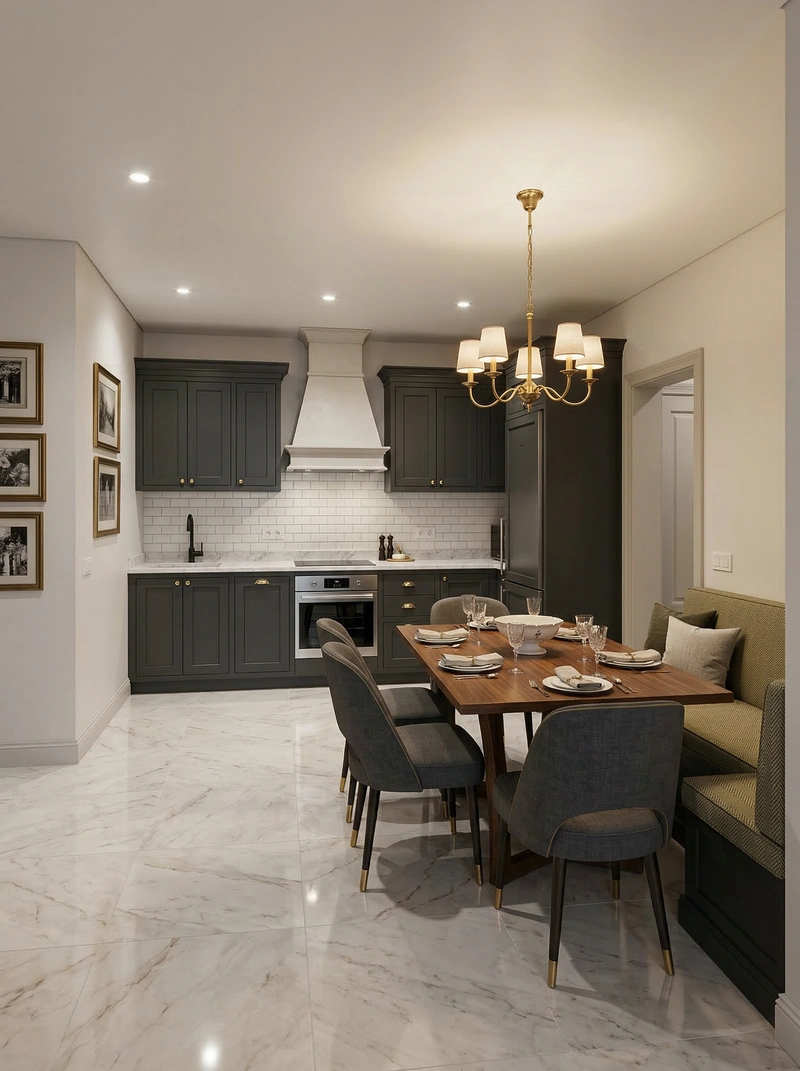 Дизайн кухни в стиле Классика — фото интерьера от нейросети RoomGPT