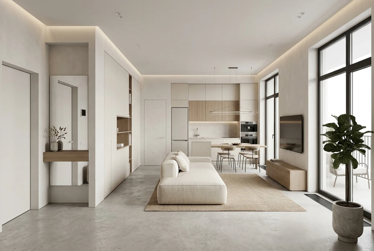 Дизайн гостиной в стиле Минимализм — фото интерьера от нейросети RoomGPT