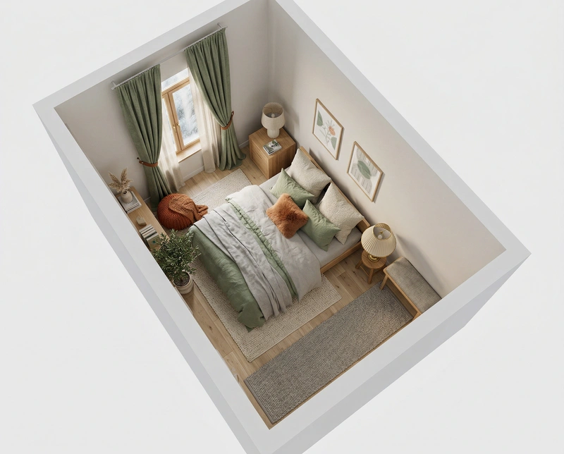 Дизайн интерьера в стиле Хюгге — Спальня от нейросети RoomGPT