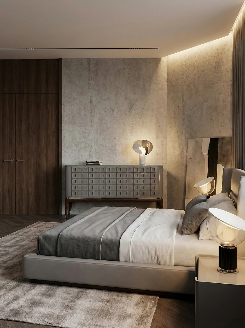 Дизайн спальни в стиле Контемпорари — фото интерьера от нейросети RoomGPT