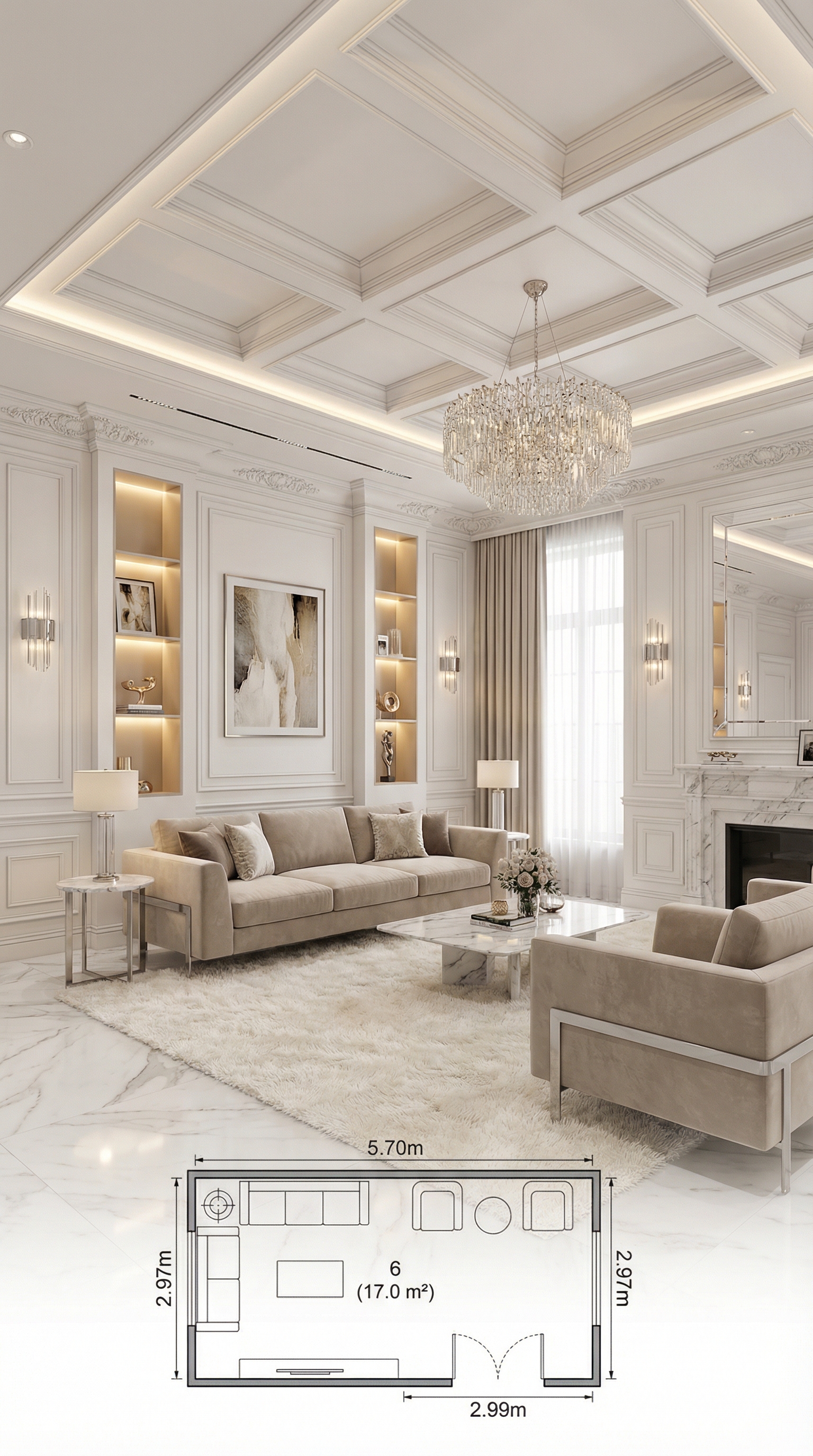 Дизайн гостиной в стиле Классика — фото интерьера от нейросети RoomGPT