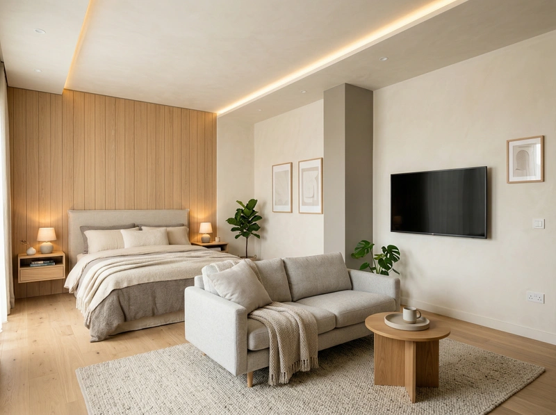 Дизайн спальни в стиле Хюгге — фото интерьера от нейросети RoomGPT