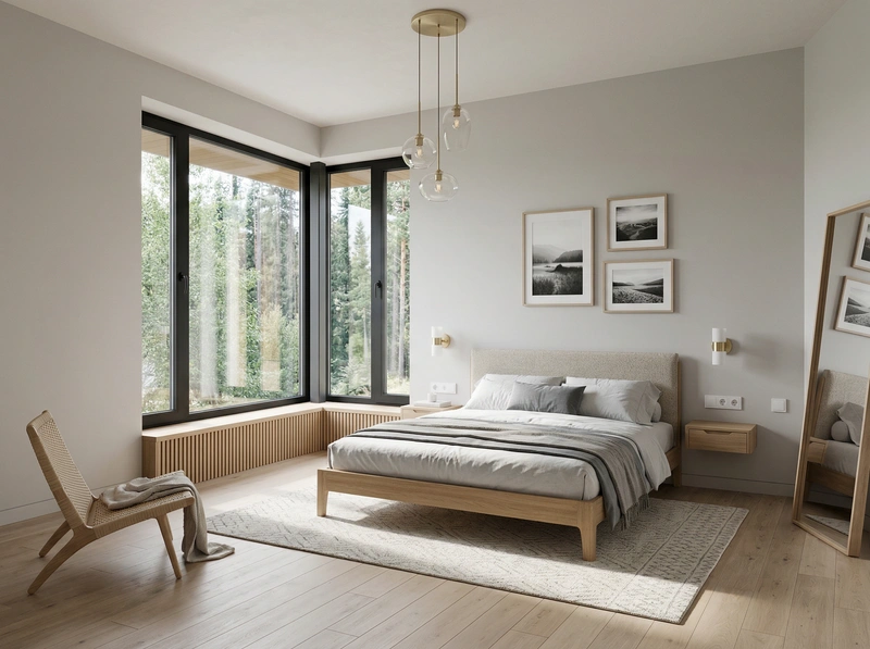 Дизайн спальни в стиле Сканди — фото интерьера от нейросети RoomGPT