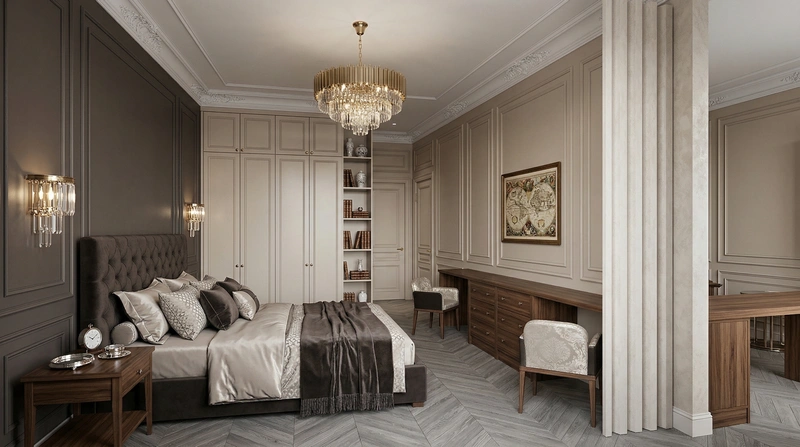 Дизайн спальни в стиле Классика — фото интерьера от нейросети RoomGPT