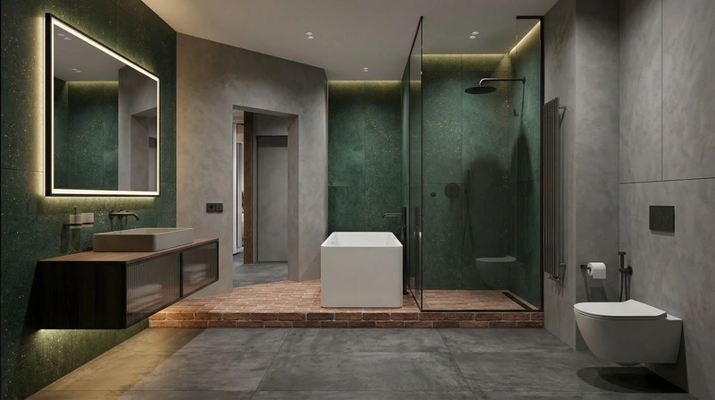 Дизайн ванной в стиле Лофт — фото интерьера от нейросети RoomGPT