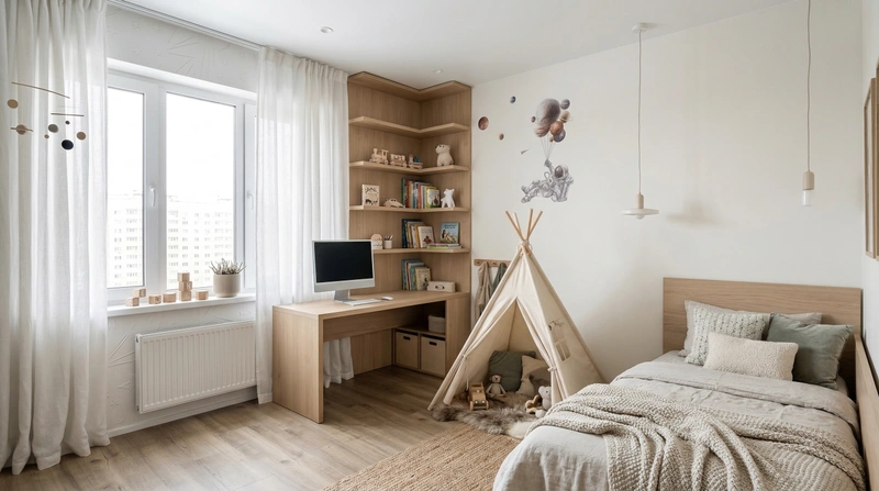 Дизайн детской в стиле Хюгге — фото интерьера от нейросети RoomGPT