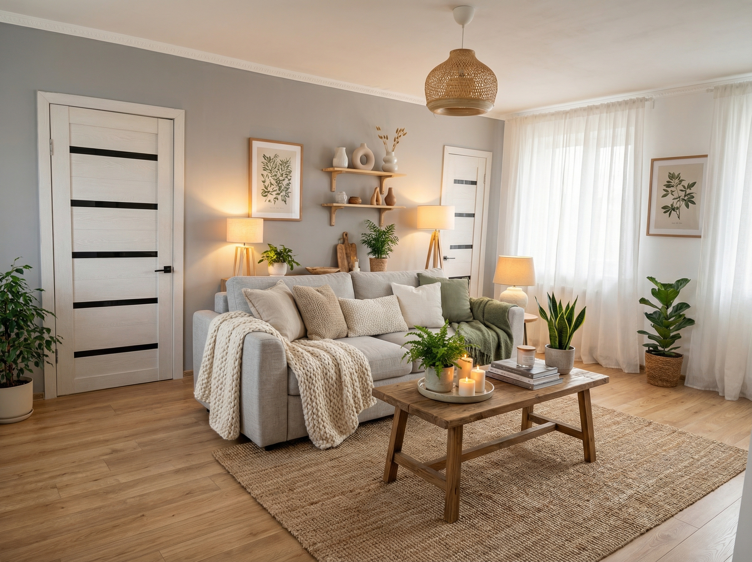 Дизайн гостиной в стиле Хюгге — фото интерьера от нейросети RoomGPT