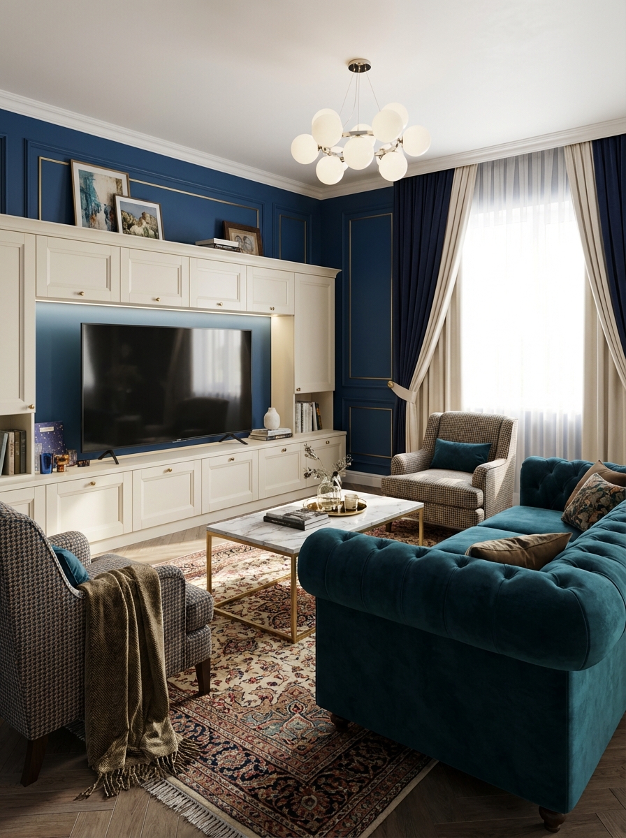 Дизайн гостиной в стиле Британский — фото интерьера от нейросети RoomGPT