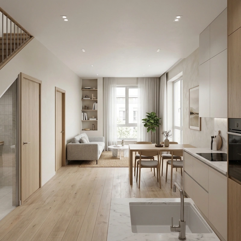 Дизайн гостиной в стиле Сканди — фото интерьера от нейросети RoomGPT