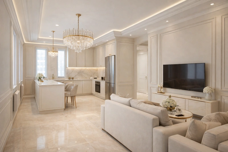 Дизайн кухни в стиле Неоклассика — фото интерьера от нейросети RoomGPT