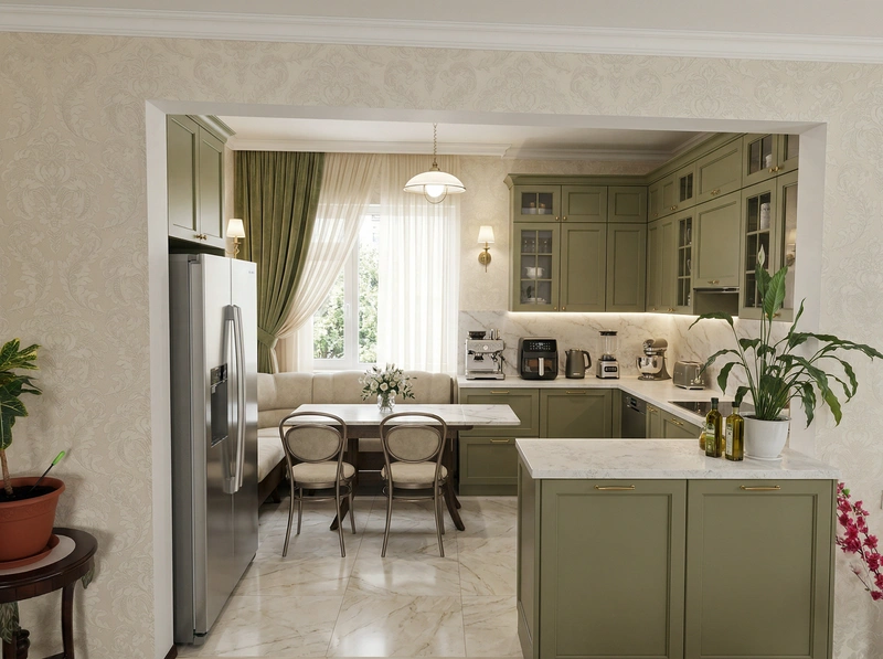 Дизайн интерьера в стиле Классика — Кухня от нейросети RoomGPT