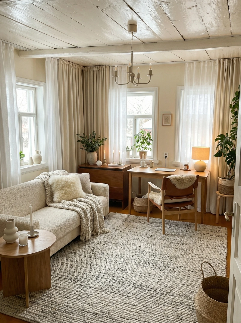 Дизайн интерьера в стиле Хюгге — Гостиная от нейросети RoomGPT