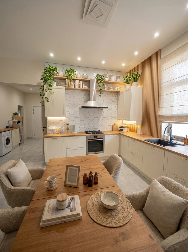 Дизайн кухни в стиле Хюгге — фото интерьера от нейросети RoomGPT