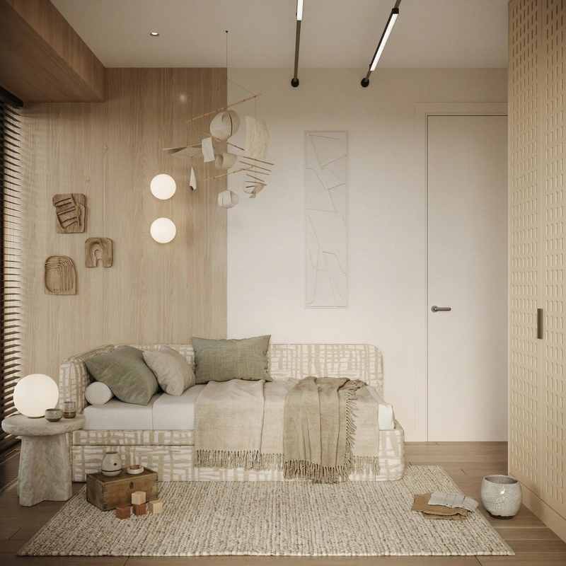 Дизайн детской в стиле Japandi — фото интерьера от нейросети RoomGPT