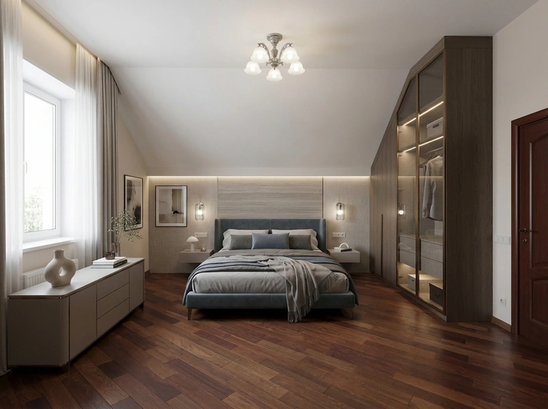 Дизайн спальни в стиле Контемпорари — фото интерьера от нейросети RoomGPT