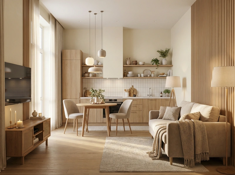 Дизайн интерьера в стиле Хюгге — Кухня от нейросети RoomGPT