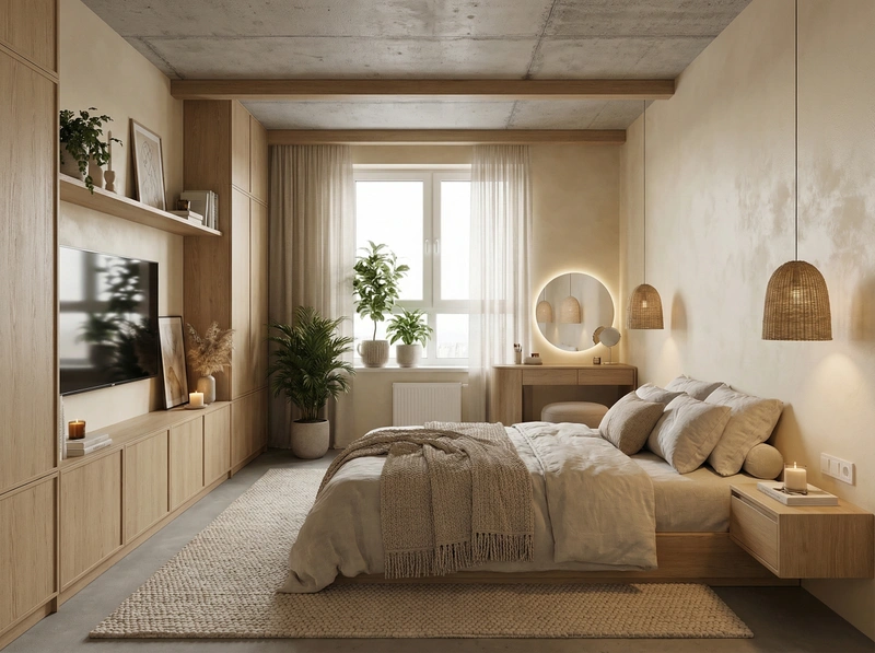 Дизайн спальни в стиле Хюгге — фото интерьера от нейросети RoomGPT