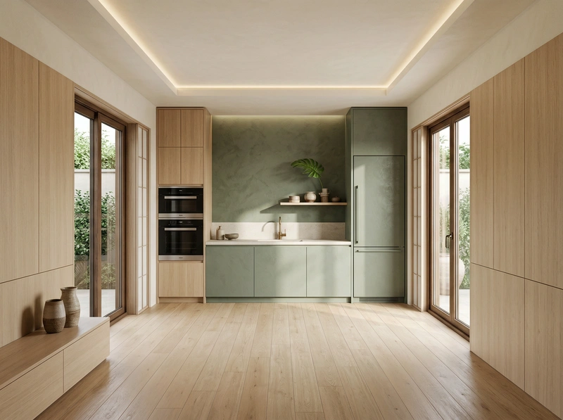 Дизайн кухни в стиле Japandi — фото интерьера от нейросети RoomGPT