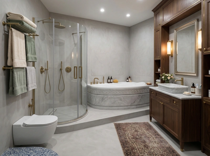 Дизайн ванной в стиле Классика — фото интерьера от нейросети RoomGPT