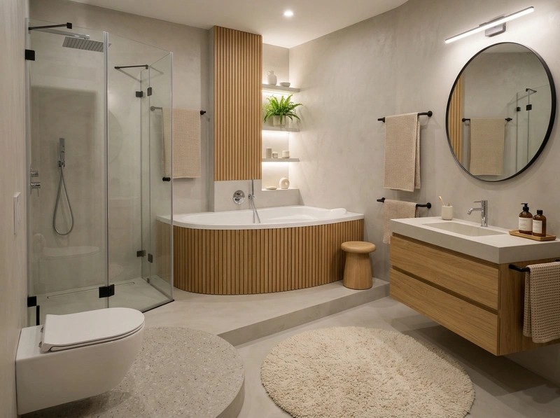 Дизайн ванной в стиле Хюгге — фото интерьера от нейросети RoomGPT