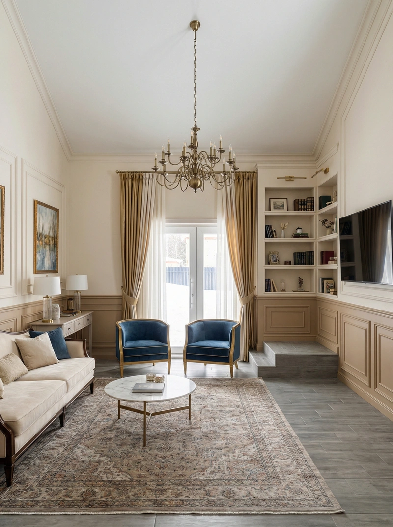 Дизайн интерьера в стиле Классика — Гостиная от нейросети RoomGPT