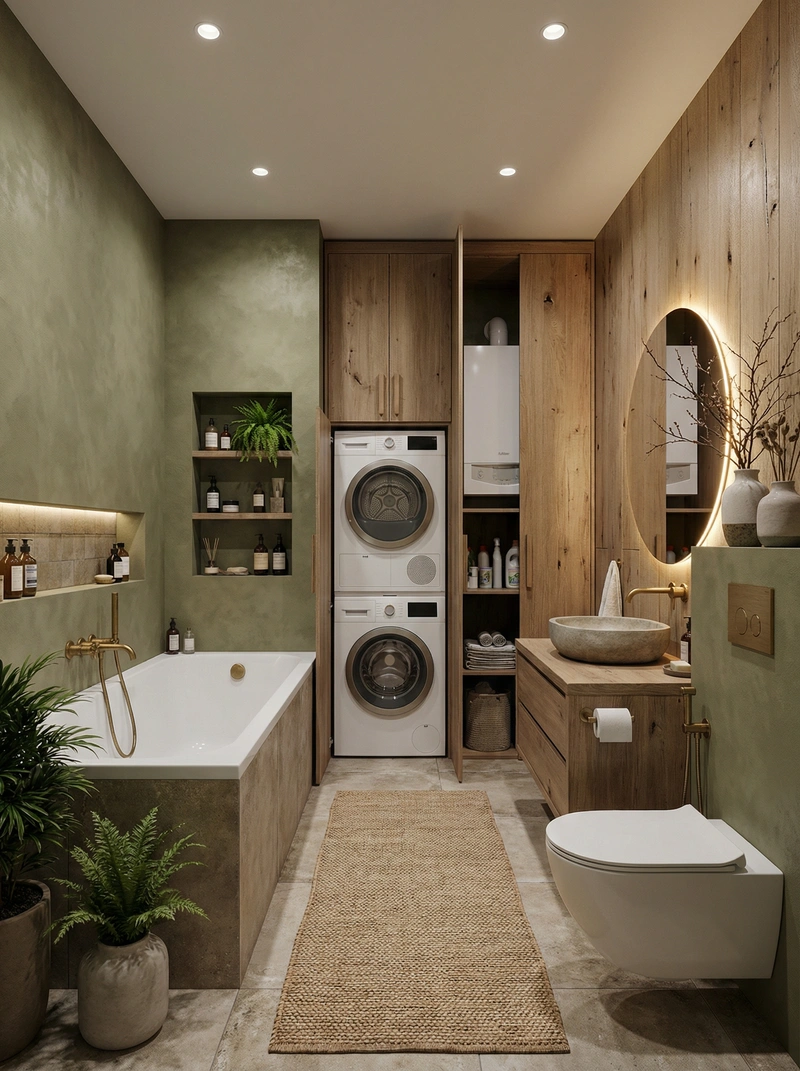 Дизайн ванной в стиле Japandi — фото интерьера от нейросети RoomGPT