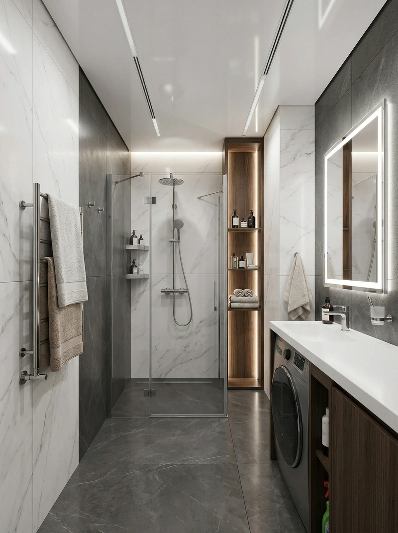 Дизайн ванной в стиле Контемпорари — фото интерьера от нейросети RoomGPT