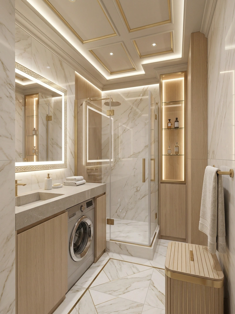 Дизайн ванной в стиле Неоклассика — фото интерьера от нейросети RoomGPT