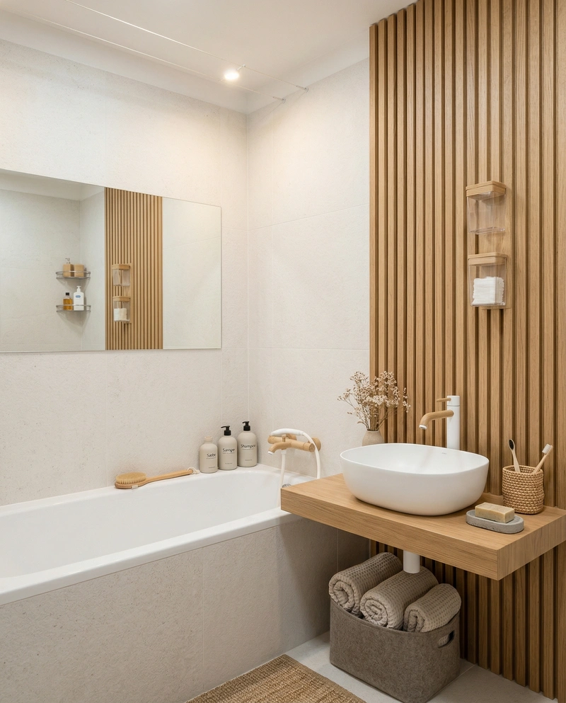 Дизайн ванной в стиле Хюгге — фото интерьера от нейросети RoomGPT