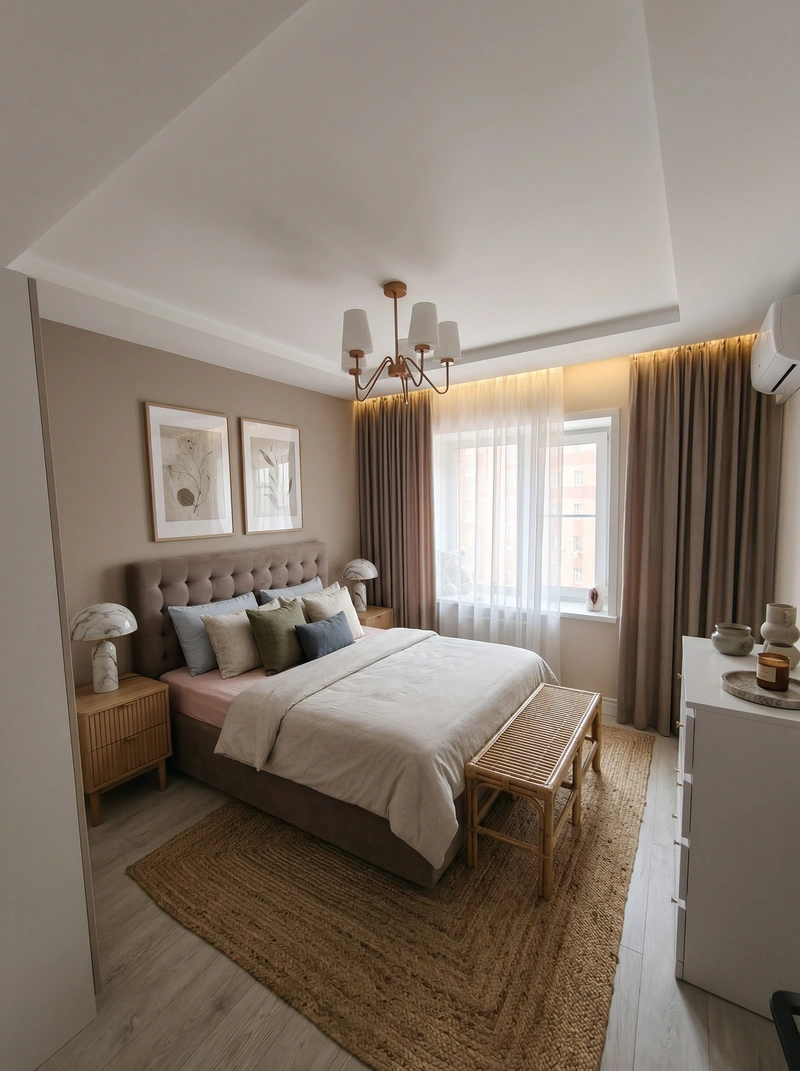 Дизайн интерьера в стиле Контемпорари — Спальня от нейросети RoomGPT