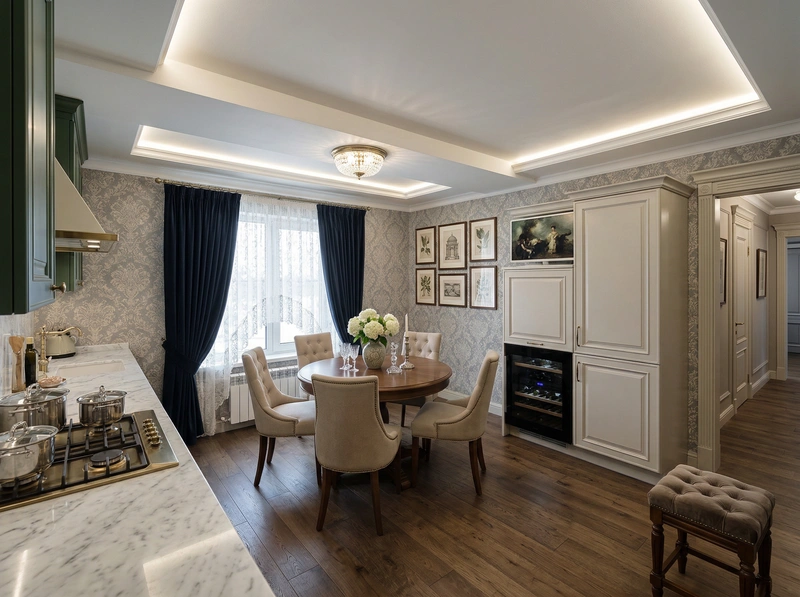 Дизайн интерьера в стиле Классика — Кухня от нейросети RoomGPT