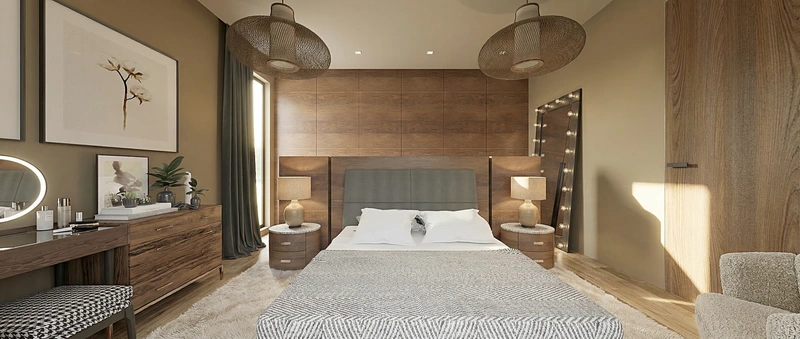 Дизайн спальни в стиле Контемпорари — фото интерьера от нейросети RoomGPT