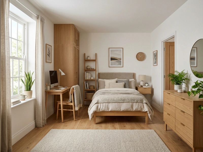 Дизайн спальни в стиле Хюгге — фото интерьера от нейросети RoomGPT