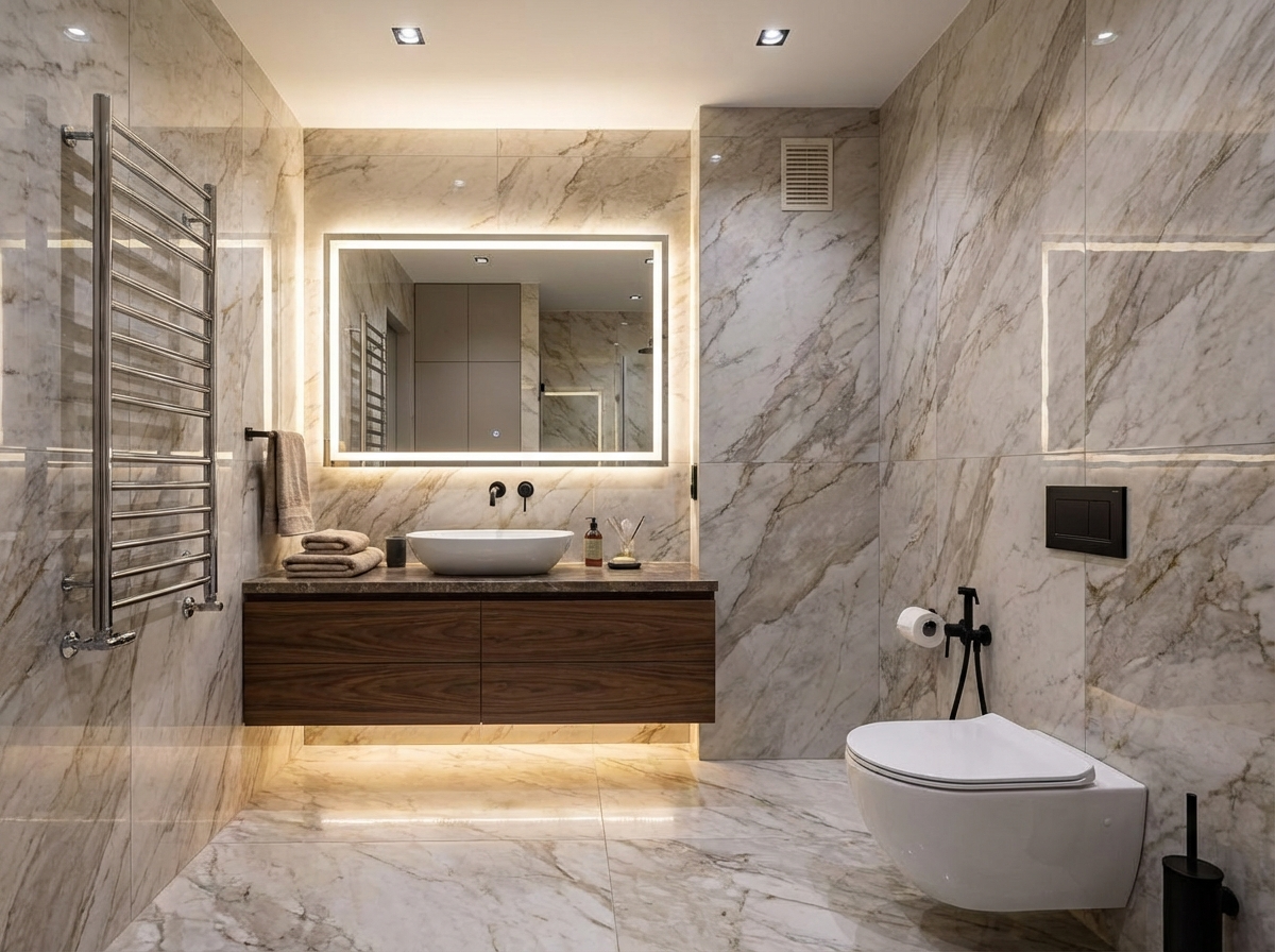 Дизайн ванной в стиле Контемпорари — фото интерьера от нейросети RoomGPT