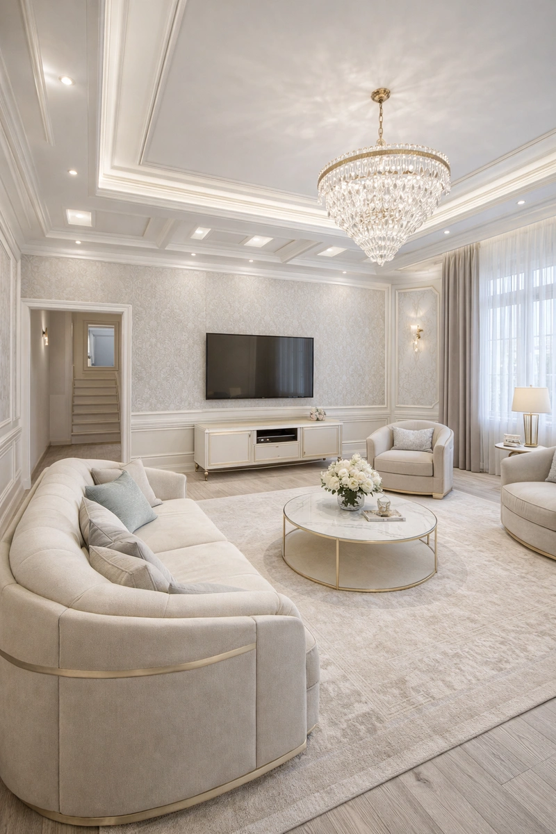 Дизайн интерьера в стиле Неоклассика — Гостиная от нейросети RoomGPT