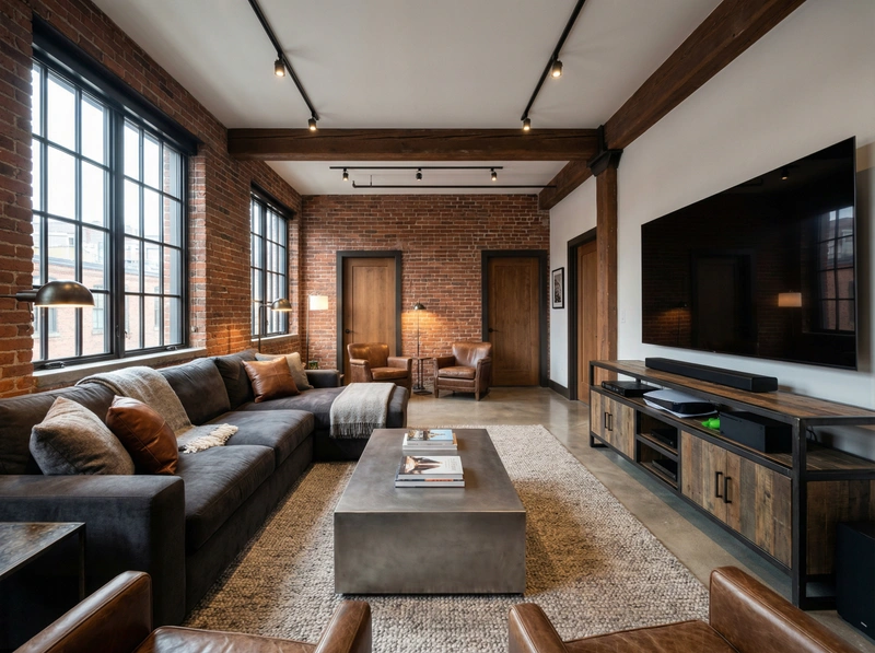 Дизайн гостиной в стиле Лофт — фото интерьера от нейросети RoomGPT