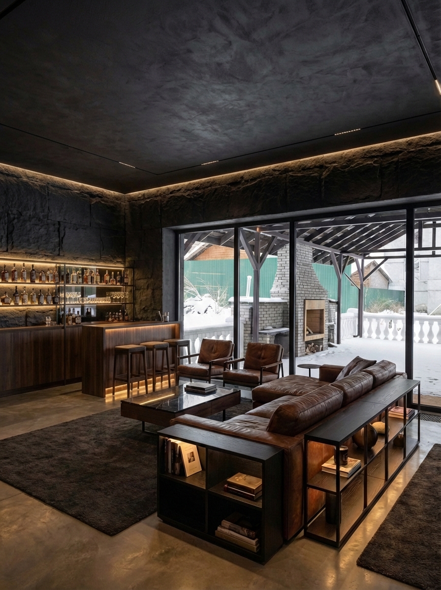 Дизайн гостиной в стиле Блэктэк — фото интерьера от нейросети RoomGPT