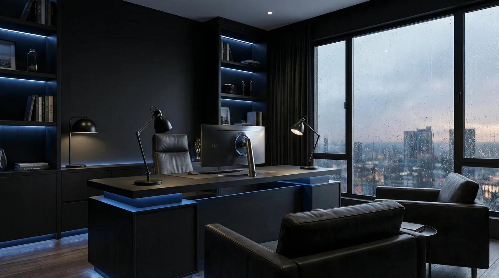 Тёмная палитра в стиле Блэктэк — пример интерьера | RoomGPT