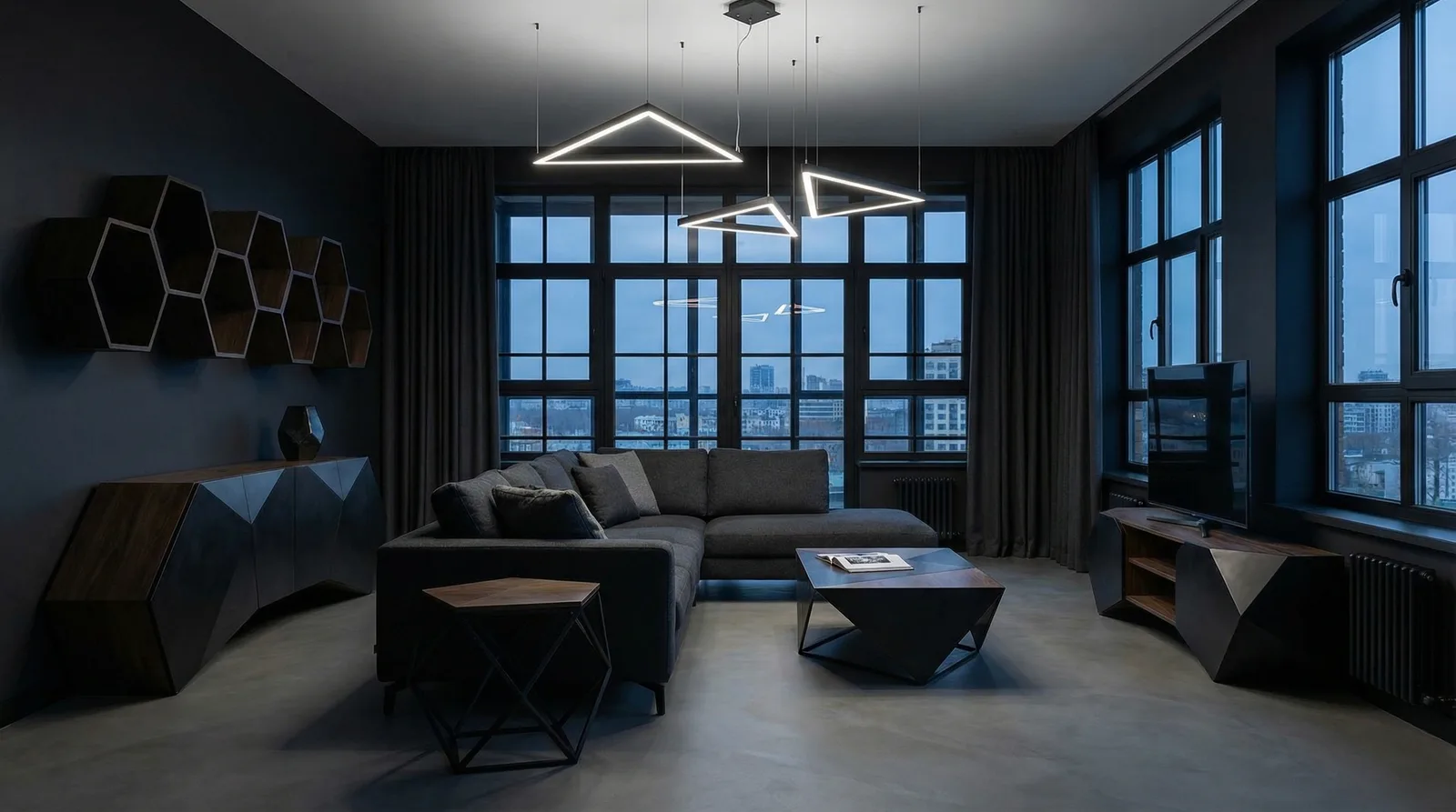 Геометрические формы в стиле Блэктэк — пример интерьера | RoomGPT