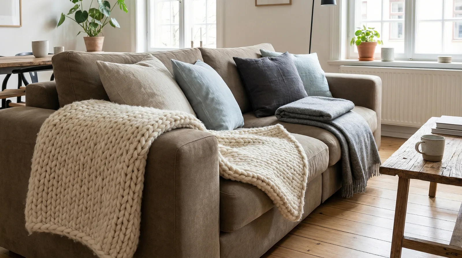 Мягкий текстиль в стиле Хюгге — пример интерьера | RoomGPT