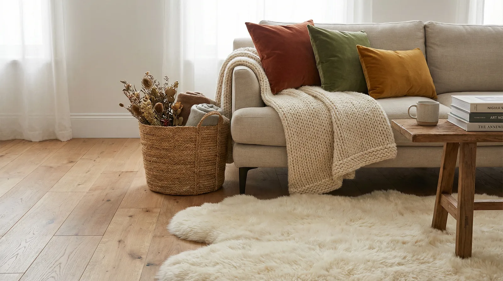 Многослойность текстур в стиле Хюгге — пример интерьера | RoomGPT