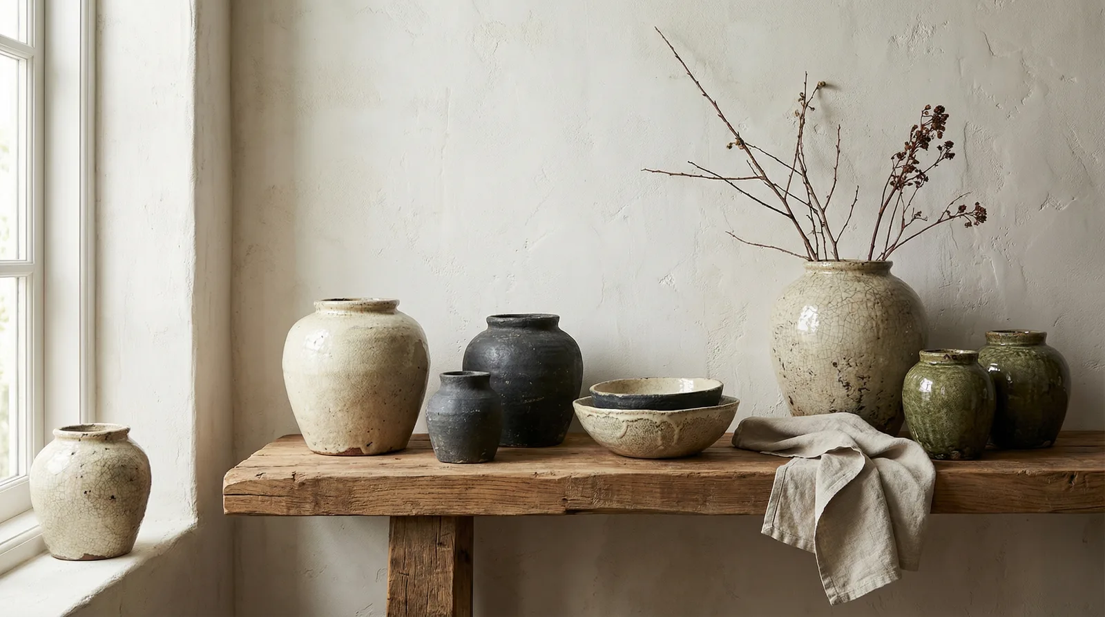 Керамика ваби-саби в стиле Japandi — пример интерьера | RoomGPT