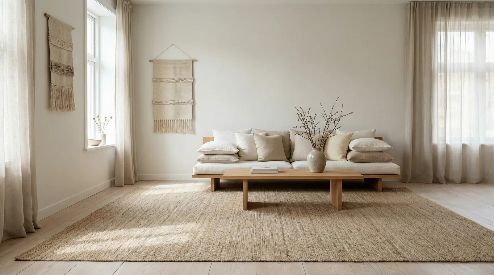 Натуральный текстиль в стиле Japandi — пример интерьера | RoomGPT