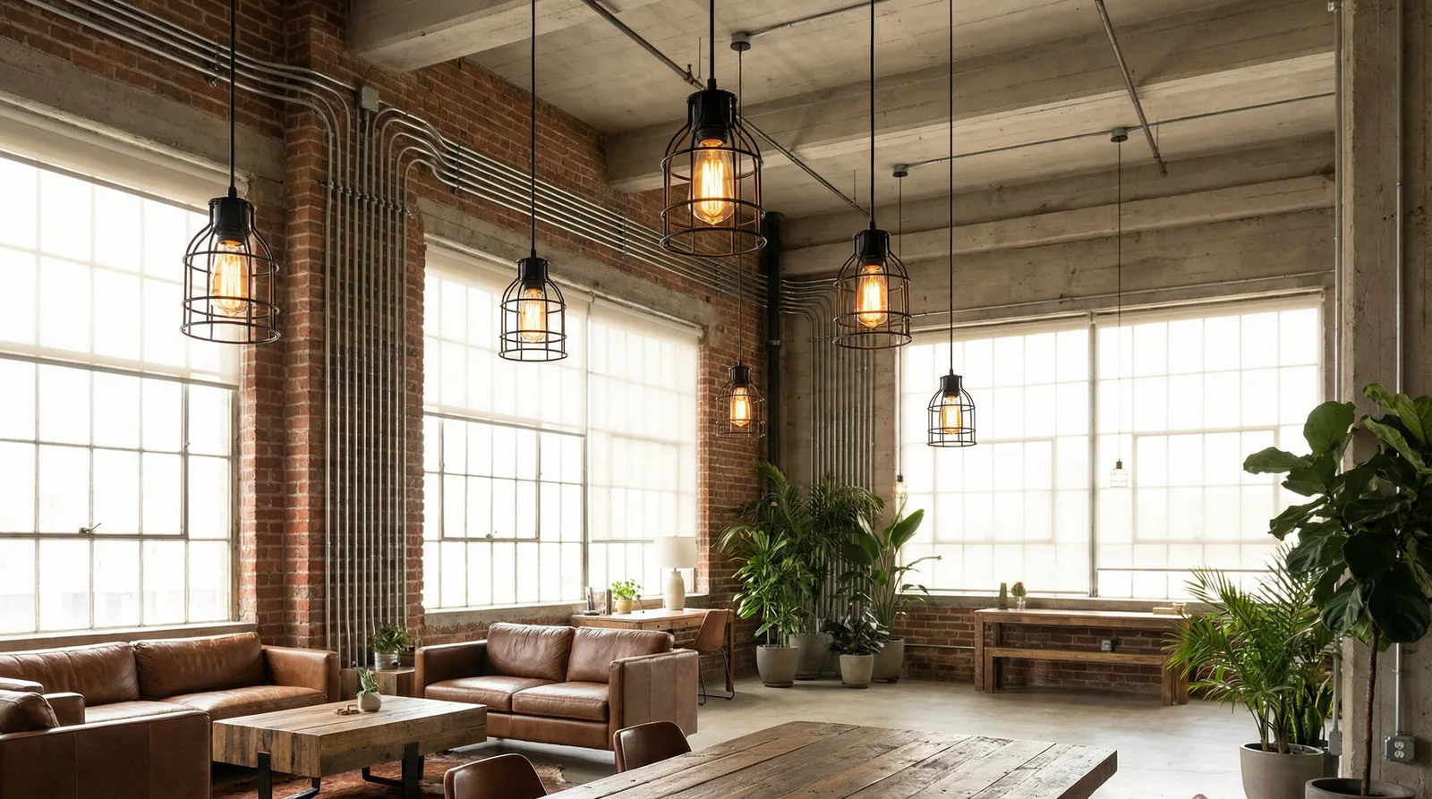 Индустриальное освещение в стиле Лофт — пример интерьера | RoomGPT