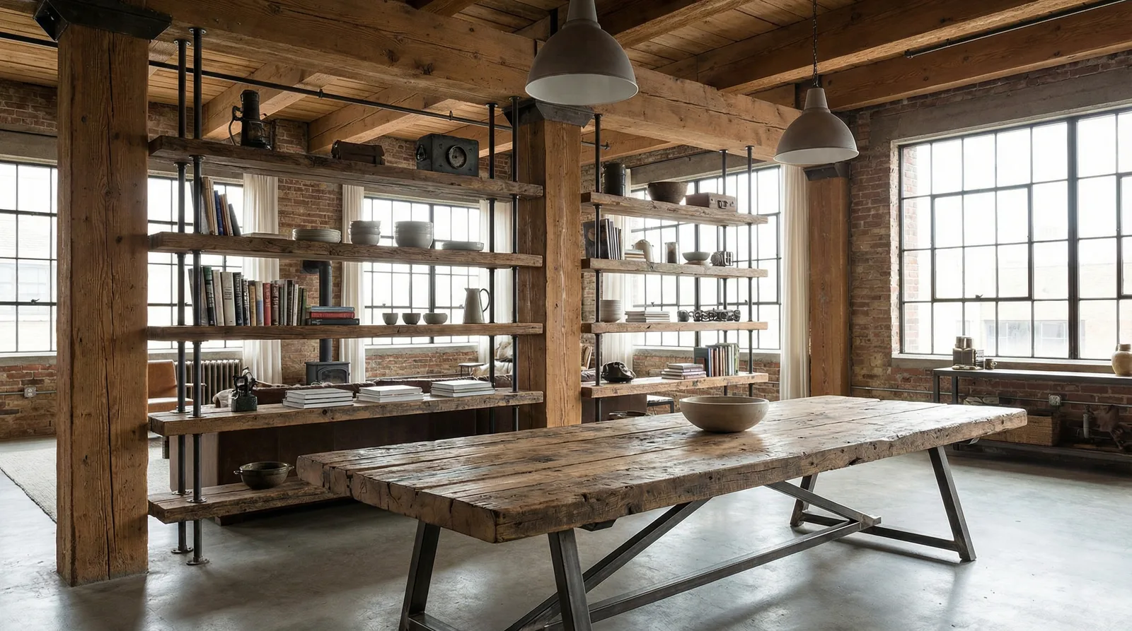 Необработанное дерево в стиле Лофт — пример интерьера | RoomGPT