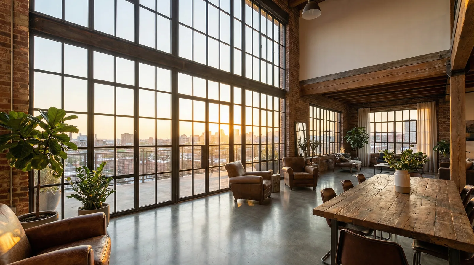 Панорамные окна в стиле Лофт — пример интерьера | RoomGPT
