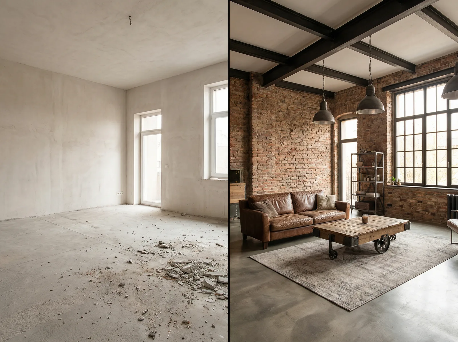 Трансформация интерьера в стиле Лофт — до и после | RoomGPT